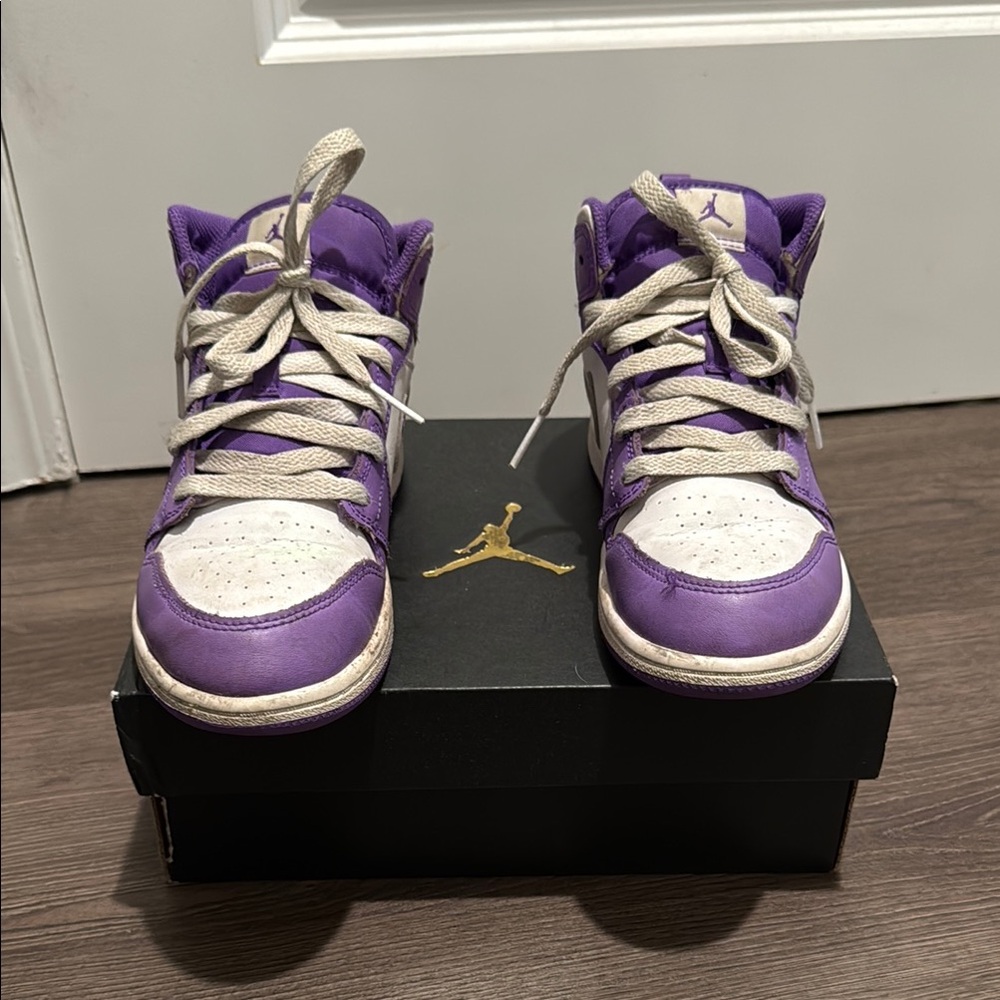Purple and White Air Jordan Sneakers